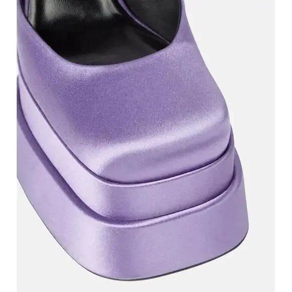 NIB Versace Medusa Aevitas Orchid Purple Satin Crystal Platform Pumps 40.5 $1575